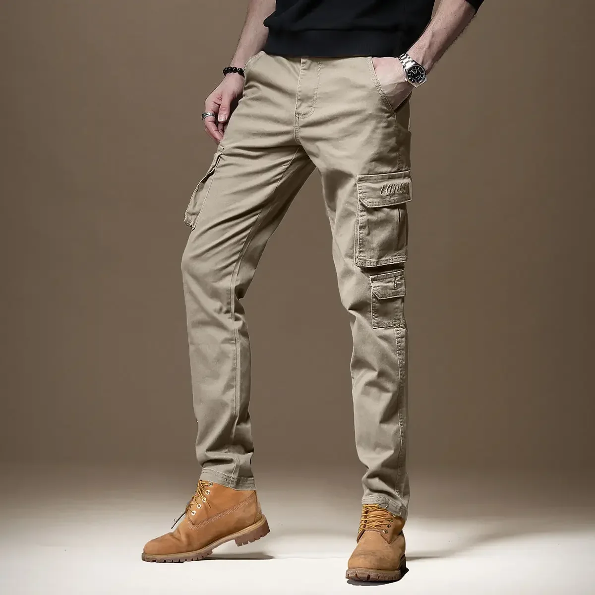 Mens Fashion Cargo Pants - Trousers Man Black Slim Cargo Pants