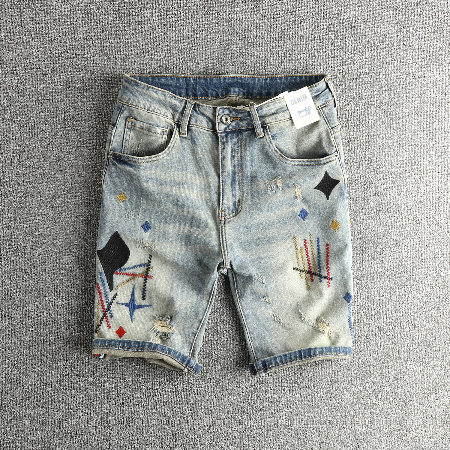 Mens Fashion Cargo Pants - Summer New American Retro Embroidery Denim