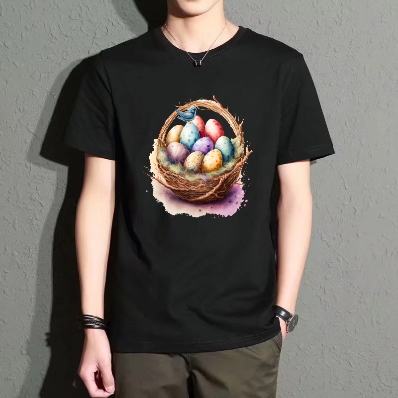 Men'S Fashion Easter - Men's Black Round-Neck Short-Sleeve T-Shirt with