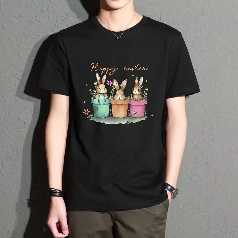 Men'S Fashion Easter - Men's Black Round-Neck Short-Sleeved T-Shirt, Easter