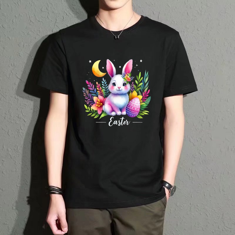 Men'S Fashion Easter - Men's Black Round-Neck Short-Sleeved T-Shirt, Easter
