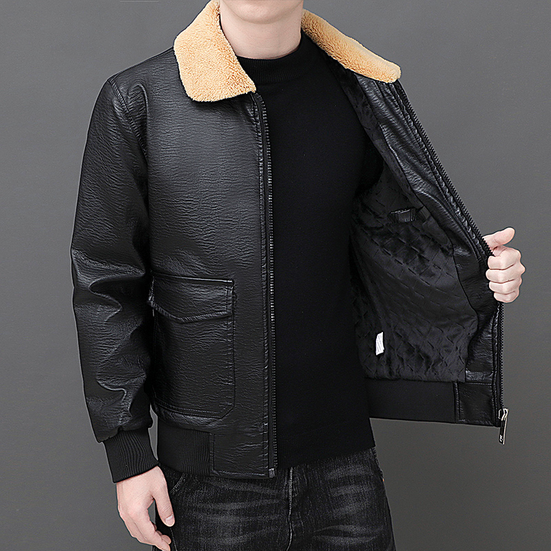 Mens Fashion Bomber Jacket - Solid Zipper Design Leather Jacket Plus