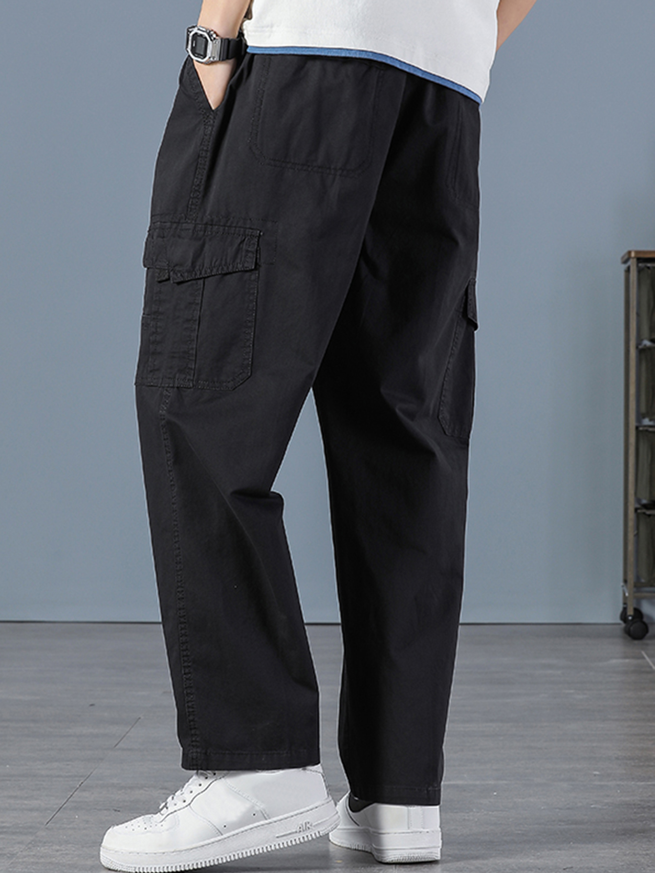 Men's 100% Cotton Straight Bla - Mens Fashion Cargo Pants บทวิจารณ์และราคา