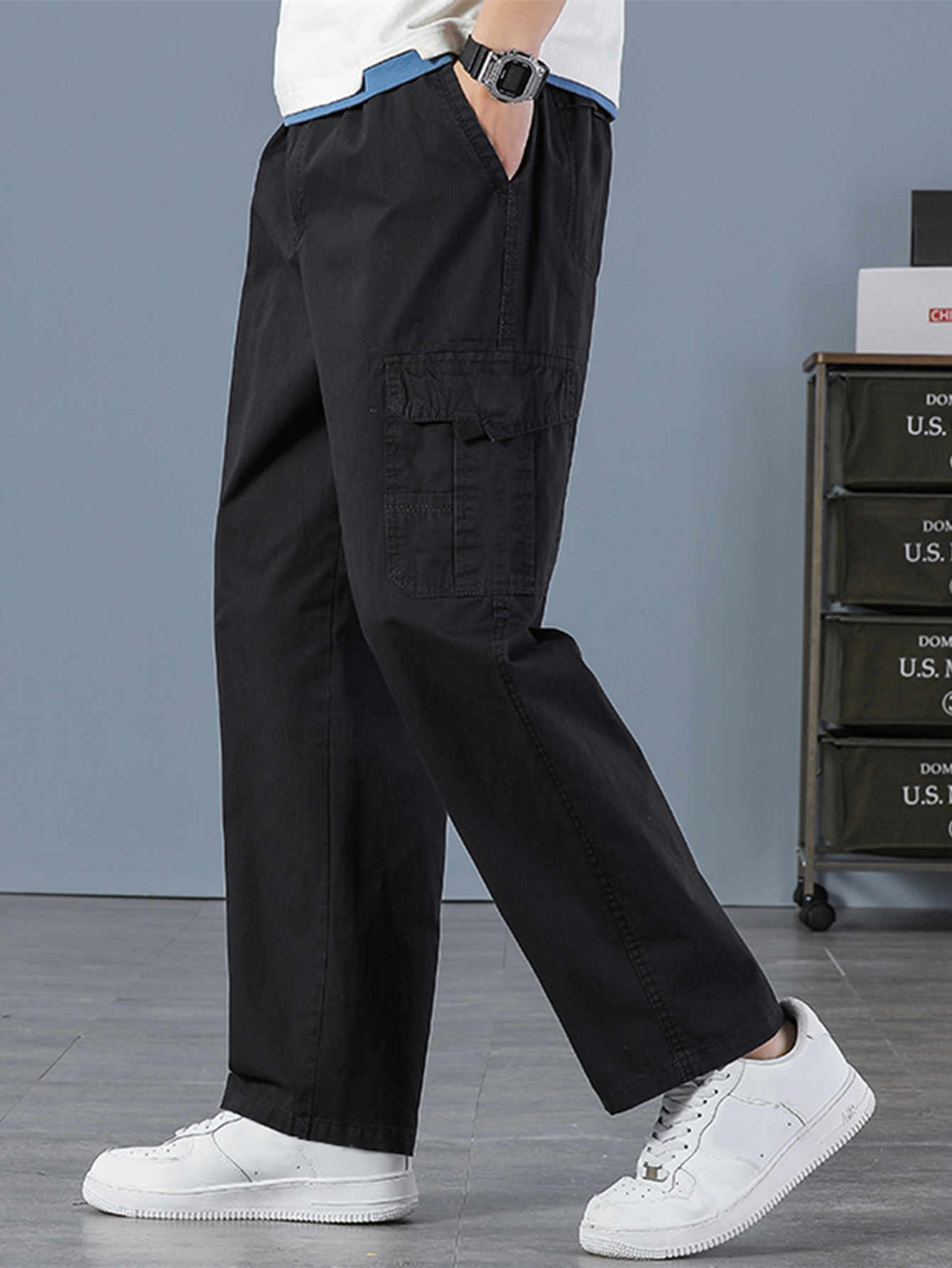 Men's 100% Cotton Straight Bla - Mens Fashion Cargo Pants บทวิจารณ์และราคา