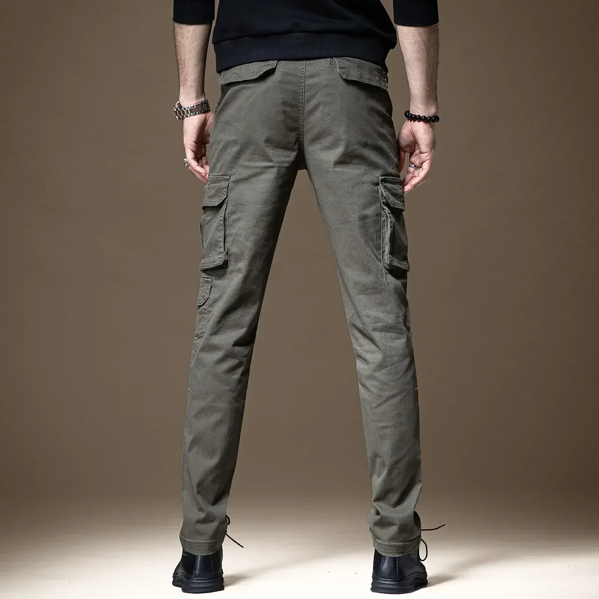 Trousers Man Black Slim Cargo  - Mens Fashion Cargo Pants บทวิจารณ์และราคา