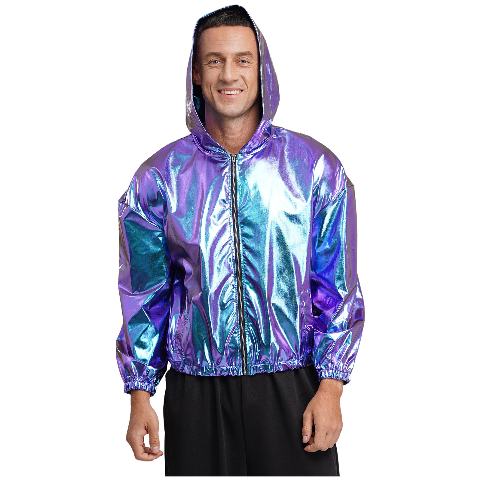 Mens Shiny Metallic Hooded Bom - Mens Fashion Bomber Jacket บทวิจารณ์และราคา
