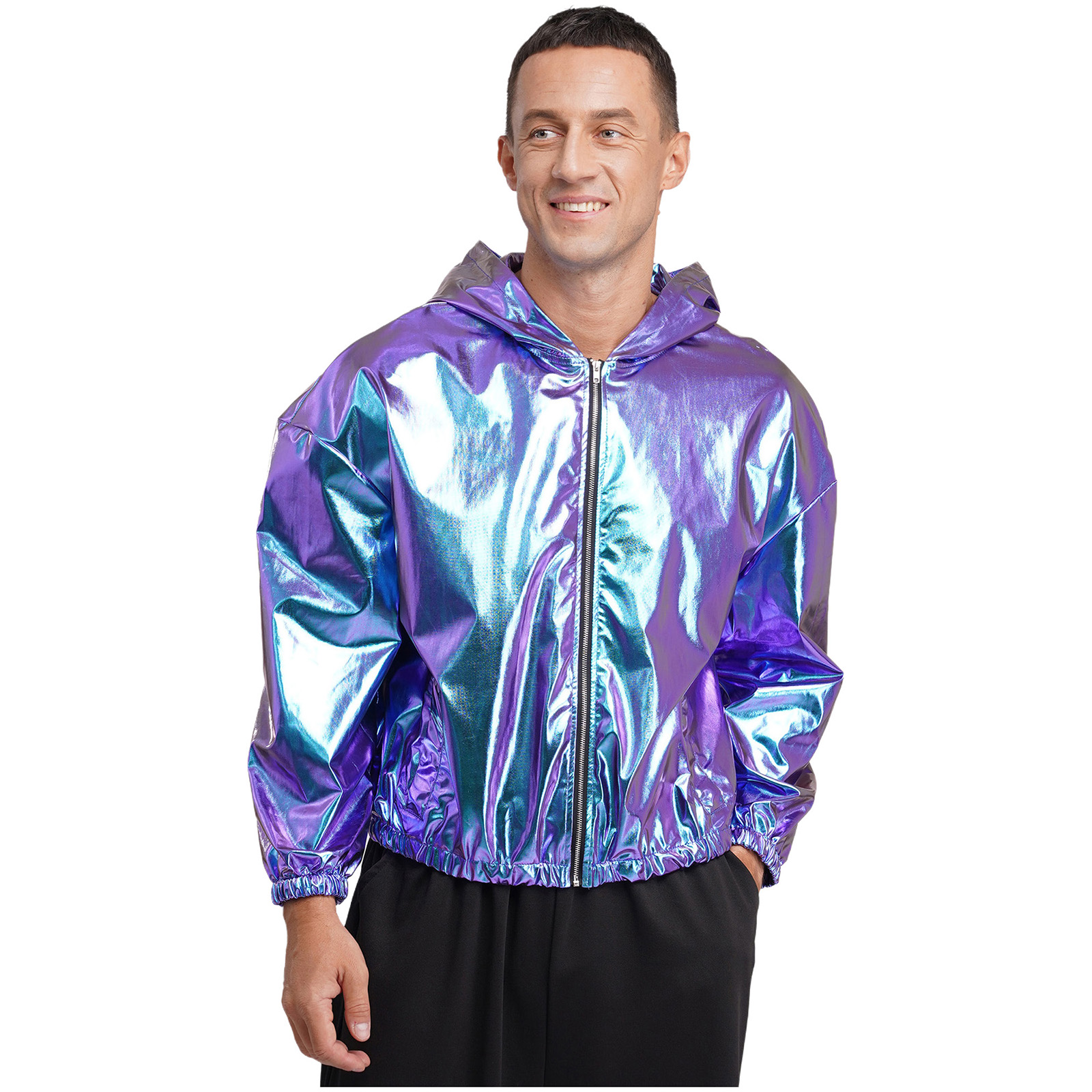 Mens Shiny Metallic Hooded Bom - Mens Fashion Bomber Jacket บทวิจารณ์และราคา