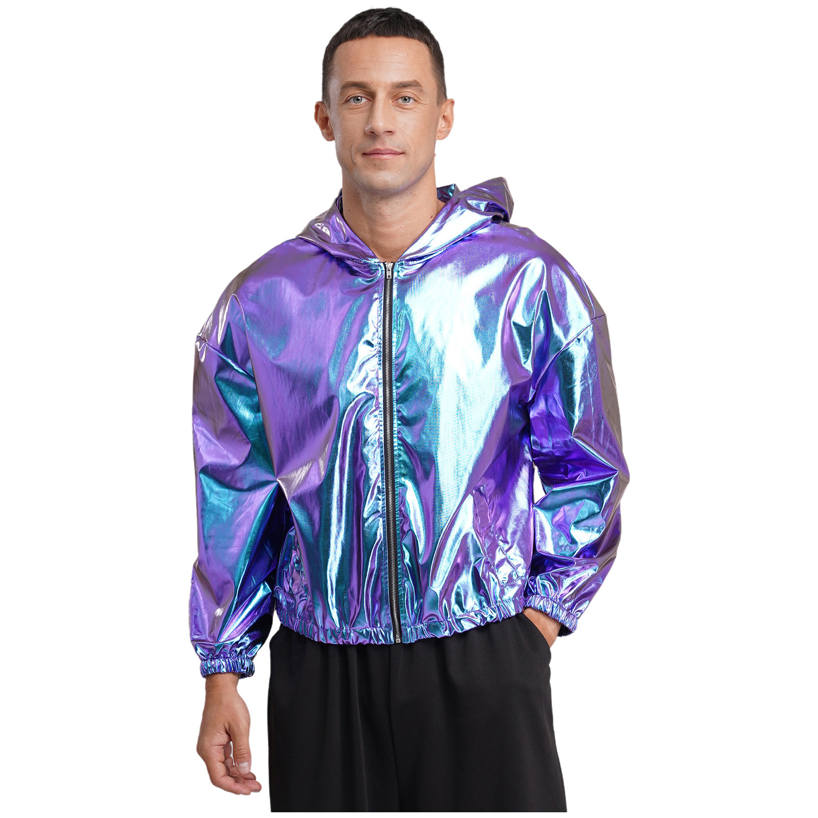 Mens Shiny Metallic Hooded Bom - Mens Fashion Bomber Jacket บทวิจารณ์และราคา